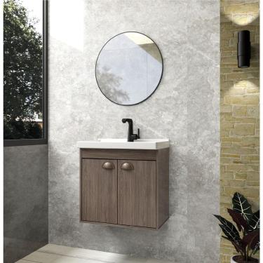 Imagem de Gabinete Banheiro Em Mdf E Cuba - Siena Marrom 50Cm