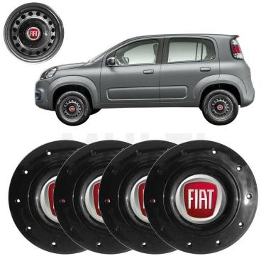 Imagem de Kit 4X Calota Centro Roda Aro 14 Fiat Uno 2010 A 2022 Preto