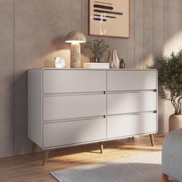 Imagem de Cômoda Aparador Multiuso 6 Gavetas Estilo Retrô Moderna Para Quarto Ou Sala Bege Dunas