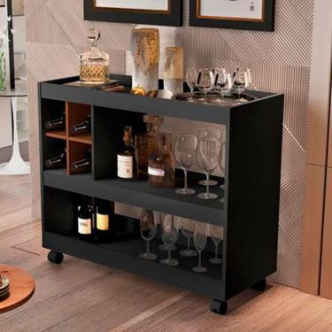 Imagem de Bancada Bar Omaha Preto-nature Com Rodízios