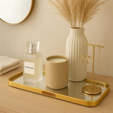 Imagem de Bandeja de Luxo Espelhada Multiuso – Para Perfumes, Maquiagens e Decoração de Ambientes (Dourada)