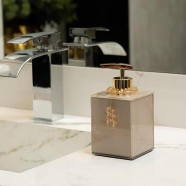 Imagem de Saboneteira Líquido 250ML Porta Sabonete Decorativo De Vidro EFEITO MÁRMORE Porta Álcool Gel Porta Sabonete Líquido (Rose e dourado com enfeite,Unid)