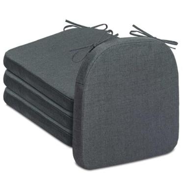 Imagem de Algudbilt Conjunto de 4 ou 6 almofadas de cadeira – Almofada de assento de espuma grossa 43 x 40 cm com laços e capa lavável removível para cadeiras de jantar, escritório | Madeira | Cadeiras de metal