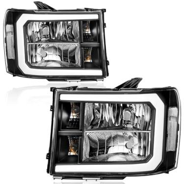 Imagem de AUTOSAVER88 Conjunto de faróis LED DRL compatível com GMC Sierra 2007-2013 1500/2007-2014 GMC Sierra 2500 HD/Sierra 3500 HD (não serve para modelos clássicos), armação preta, lente transparente