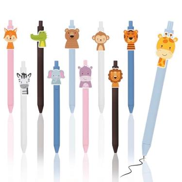 Imagem de FOFOWHAT 10 canetas de animais fofos, acessórios de mesa fofos da selva, conjunto de papelaria fofo e divertido, material de escritório escolar, canetas sortidas de estilos de selva para estudantes