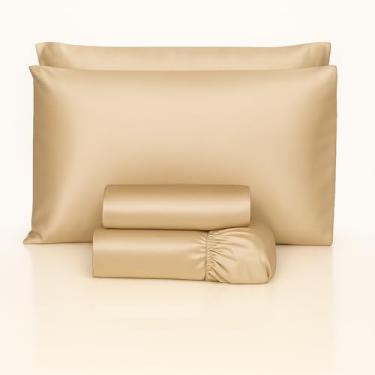 Imagem de Jogo de lençol cetim completo 4 peças toque macio acetinado alto brilho casal queen king (Casal, Bronze)