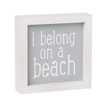 Imagem de Placa de madeira decorativa com tema de praia e pintura de Collins (I Belong on a Beach)
