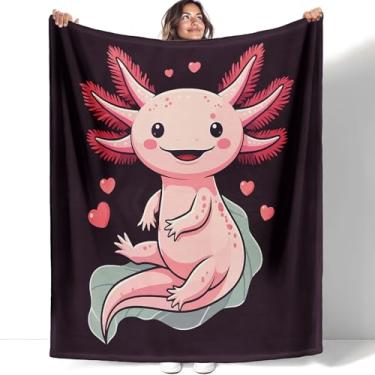 Imagem de YISUMEI Lindo cobertor Axolotl, 152 x 203 cm, cobertor de lã aconchegante para decoração de quarto, essencial de viagem de pelúcia macia para crianças, sofá e cama, presentes axolotl para meninas e