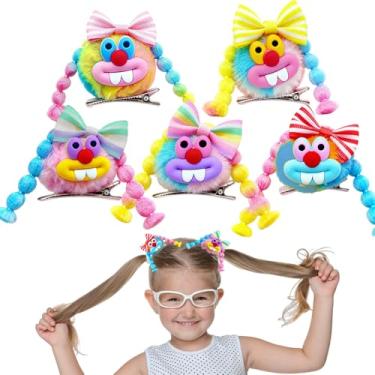 Imagem de MIUPOO Grampos de cabelo fofos pompons, acessórios de dia de cabelo louco para meninas, presilhas peculiares de monstrinho, grampos de cabelo de bico de pato de pelúcia, presilhas de cabelo