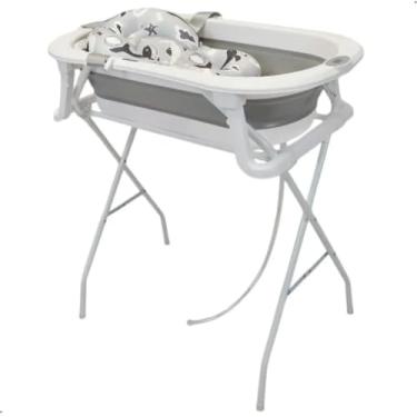 Imagem de Banheira Dobrável Para Bebê Com Suporte Termômetro e Almofada Redutora Grey Branco Até 16Kg Premium Baby