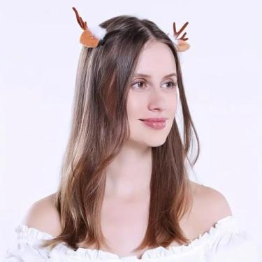 Imagem de 2 peças de prendedor de cabelo de Natal, rena, formiga, orelhas, acessórios de cabelo de Natal para mulheres - marrom