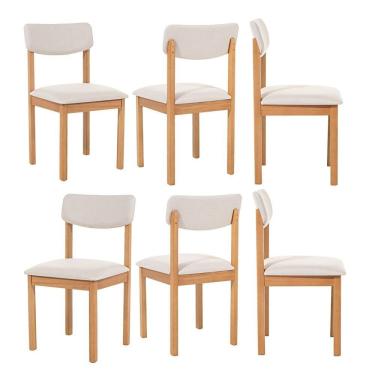 Imagem de Kit 6 Cadeiras com Encosto e Assento Estofado Florença Cru/Verniz Mel