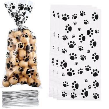 Imagem de YESON Garra de gato, impressão de marca de garra de celofane, sacos de plástico para violoncelo, biscoitos, doces, preto, sacos de 5,2 x 11,5 cm, pacote com 50