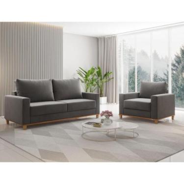 Imagem de Conjunto Sofá Living Veludo 180cm Vicente com 1 Poltrona Viena Viero, 