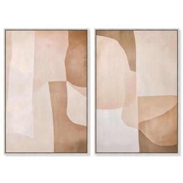 Imagem de Conjunto de 2 painéis de geometria neutra de luxo arte de parede para sala de estar por Art Remedy, moldura prata, 50 x 76 cm