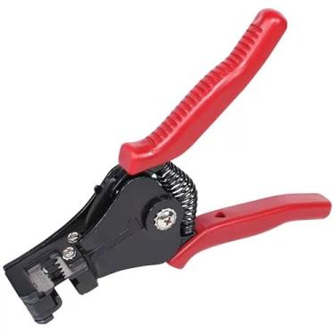 Imagem de Alicate de decapagem de fio de redefinição automática em forma de bico de pato vermelho, adequado para ferramentas automáticas pesadas para fios sólidos 8-20AWG e fios torcidos 10-22AWG.