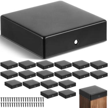 Imagem de Pelopy 20 peças 10 x 10 cm tampa de poste de pirâmide plana para verdadeiros postes de madeira de 3-1/5.1 cm x 3-1/5.1 cm preto galvanizado revestido a pó tampas à prova de intempéries capa para decks