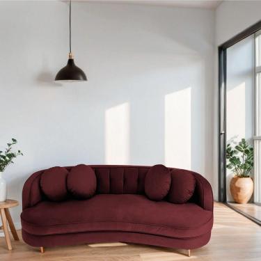 Imagem de Sofá Curvo 2 Lugares Orgânico Sala Recepção Escritório Decorativo Luxo Panamá 160cm Suede Cor Bordô