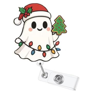 Imagem de Lindas luzes coloridas de Natal fantasma carretel de crachá de inverno azevinho enfermeira clipe de crachá com clipe de jacaré retrátil e giratório suporte de crachá de Natal para trabalhadores