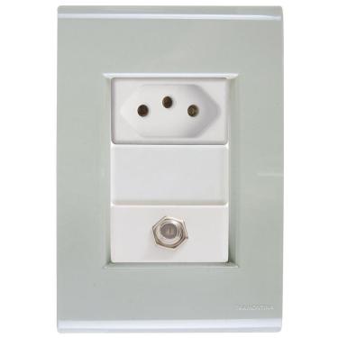 Imagem de Cj Tomadas 10a E Tv Sat Coaxial Liz Verde Ardósia Tramontina Completo Pronto Tramontina