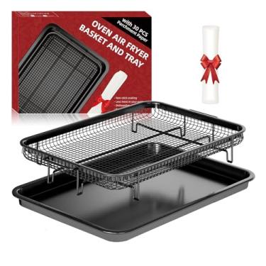 Imagem de Cesta de fritadeira a ar para forno, frigideiras grandes de 39,9 cm × 29,5 cm para forno com 30 folhas de papel manteiga, cesta antiaderente de aço inoxidável de grau alimentício THORSES e bandeja