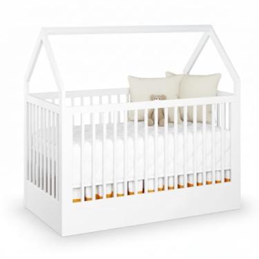 Imagem de Berço Montessoriano Casinha Wood Branco e Nature Padrão Americano Premium Divicar com Regulagem de Altura e Acabamento em Madeira Natural (BRANCO)