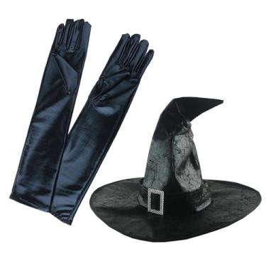 Imagem de Falinpitos Halloween Witch Costume Accessories Set for Women – 2PCS Witch Hat & Long Black Gloves