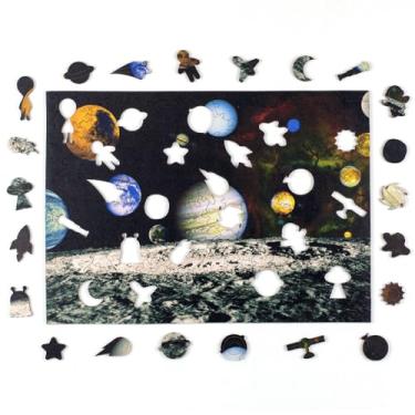 Imagem de Quebra-Cabeça Sistema Solar 200 Peças de Madeira com Formatos Criativos - Puzi