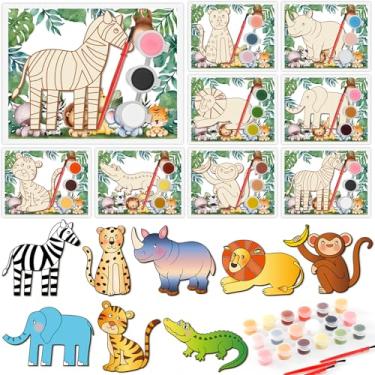 Imagem de Oitnlaughter 24 Sets Safari Party Favors Safari Jungle DIY Craft Kits Jungle Wooden Painting Kits Wild Animals Coloring Crafts for Kids Animals Birthday Party Supplies Goodie Bags Gifts Prizes