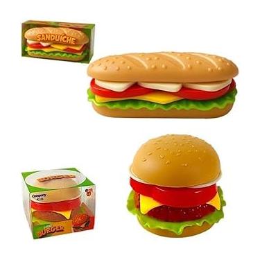Imagem de Brinquedo Infantil Monta e Desmonta | Kit Mini Hambúrguer e Sanduíche de Comidinha Divertida