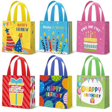 Imagem de Wesnoy 48 peças de sacos de presente de aniversário a granel 20 x 25 x 10 cm sacos reutilizáveis de aniversário não tecido com alças cesta de presentes de bolo para presente de festa