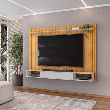 Imagem de Painel Ripado Para Tv 70 Polegadas Com Prateleira E Nichos Rio Cedro/bali - Dj Móveis