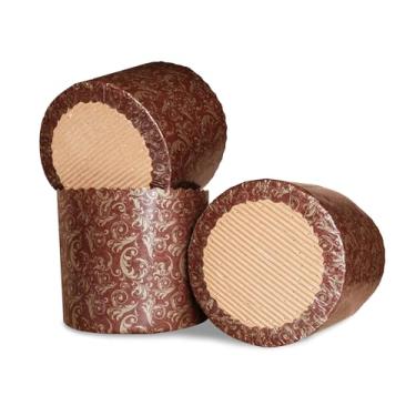 Imagem de Molde de papel panetone de 340 g Kulich | Pacote com 12 | Forma de pão de Páscoa Paska Molde de papel panetone - Formas de papel panetone marrom antiaderente para assar