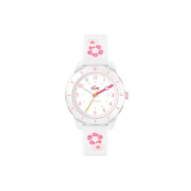 Imagem de Lacoste Mini Tennis Relógio infantil de quartzo 3H, pulseira de silicone, resistente à água até 5 ATM/50 metros - fácil de ler, uso divertido - 34,5 mm, Branco