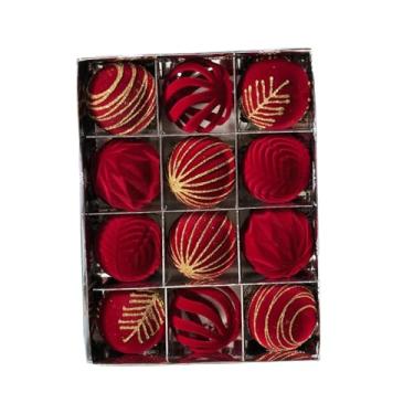 Imagem de UGPLM 12 enfeites de Natal para pendurar na árvore, bolas decorativas de 6 cm, pingentes charmosos para festas de Natal, janelas, paredes e aniversários, Ouro Vermelho