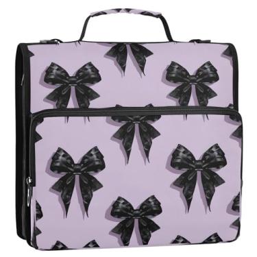 Imagem de CEBUGI Fichário de 3 anéis com zíper com alça de ombro, pasta de arquivo expansível de 3,8 cm, anéis D, para escola, escritório, laço preto