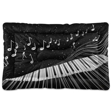 Imagem de Wassud Teclas de piano e notas musicais cama grande para cães cama para cães ao ar livre tapete lavável para animais de estimação cama de gato para dormir viagens 91 x 61 cm