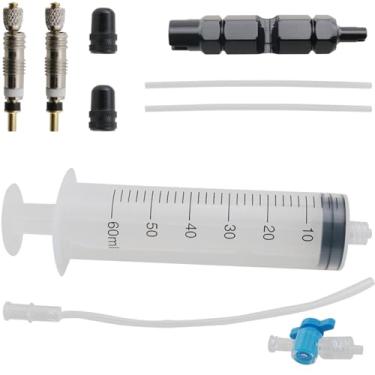 Imagem de DGZZI 1 conjunto de ferramentas de injeção de fluido de pneu selante kit de recarga e reparo de fluido de tubo de pneu sem câmara de bicicleta, capacidade de 60 ml, mangueira de 200 mm, vem com