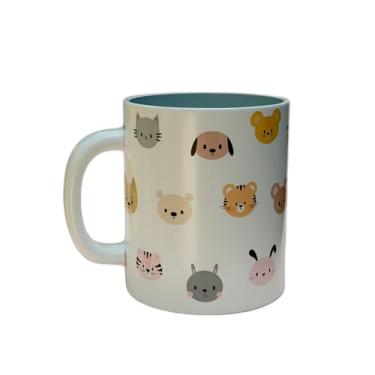 Imagem de Caneca Xícara De Café Porcelana 300ml Com Desenho Infantil E Animais Sorridentes