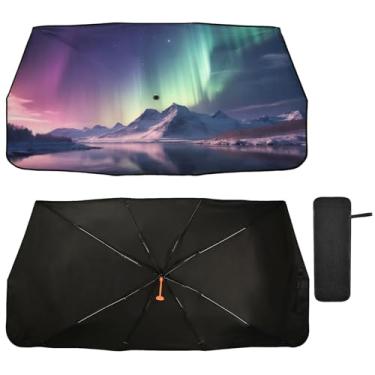 Imagem de Kigai Lindo guarda-chuva de para-brisa de carro aurora, para-sol dobrável para carro, para-brisa, ajuste sedã, SUV, caminhonete para a maioria dos veículos, persianas de janela de carro, pára-brisa