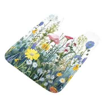 Imagem de Burbuja Tapete de banheiro de flores silvestres, tapete de banho absorvente de pelúcia macio, base antiderrapante para piso de banheiro, oval em forma de U