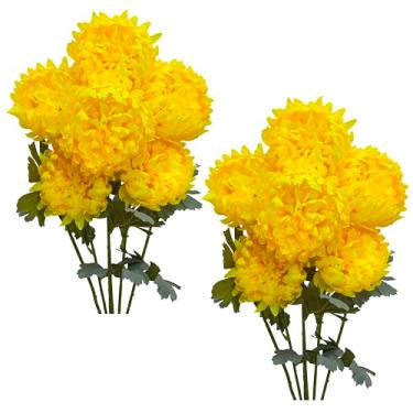 Imagem de 12 peças de flores artificiais de crisântemo para a mamãe de baile, bola de flores de crisântemo de seda sintética de 12 cm de diâmetro para casa, escritório, café, festa e decoração de casamento (12