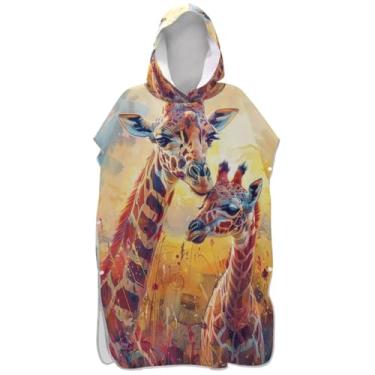 Imagem de Joisal Poncho de surfe em aquarela girafa para adultos trocador de roupa de praia com capuz toalha floral leve ponchos de praia para homens