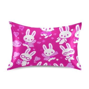 Imagem de Lindos coelhos rosa corações rosa cetim legal fronhas refrescantes king queen almofadas padrão fronhas padrão fronha de cama tamanho padrão 66.0 cm x 50.8 cm