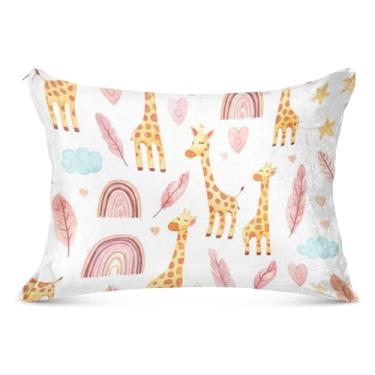 Imagem de Lindas capas de almofada de flanela branca de girafas de desenho animado padrão king queen size fronha de cama com estampa animal decoração de casa, tamanho Queen, 50,8 cm x 76,2 cm