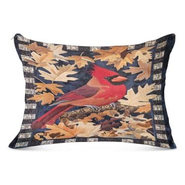 Imagem de Almofada padrão de folhas de outono Red Bird 50 x 66 cm capa de travesseiro com zíper durável para a pele