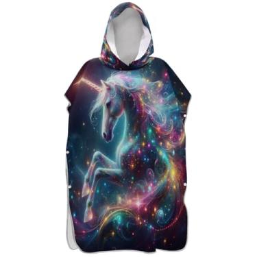 Imagem de Joisal Poncho de surfe trocador de roupão adulto praia com capuz toalha de banho plus size desenho animado unicórnio colorido fantasia poncho masculino brilhante com capuz