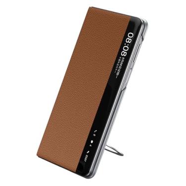 Imagem de POYUFRG Capa magnética para Huawei Mate X7, capa flip de janela de visualização inteligente de couro genuíno de luxo fina com anel de metal, marrom, Mate X7