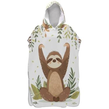 Imagem de Joisal Poncho de surf absorvente para adultos trocador com capuz toalha de praia estampado bonito engraçado preguiça branco masculino poncho com capuz