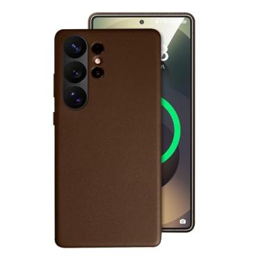 Imagem de LTLMYDAM Capa fina para Samsung Galaxy S25 Ultra/S25 Plus/S25, proteção de câmera, capa de telefone de couro genuíno de luxo, suporta capa de carregamento sem fio, marrom, S25 Plus